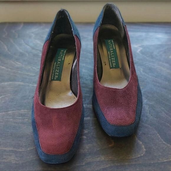 Vtg peacock colourblock square toe pumps - Picture 2 of 10
